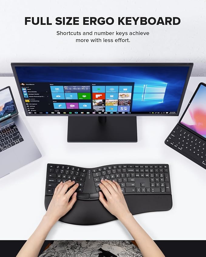 DELUX Full Size Ergonomic Split Keyboard and Wireless Vertical Mouse Combo, GM909 Wireless Split Keyboard and M618MINI Small Silent Vertical Mouse (GM909-M618MINI Gray)