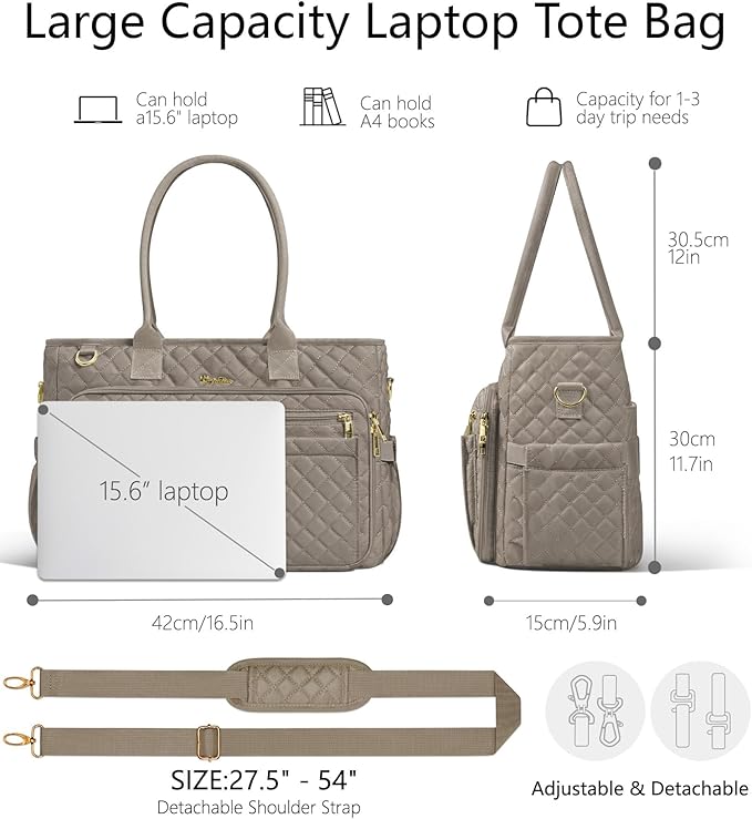 Bagstellar Teacher Bags for Women, 15.6 inch Laptop Work Tote Bag Quilted Nurse Bible Computer Shoulder Bag for School Travel | Dream Tote Work Bag