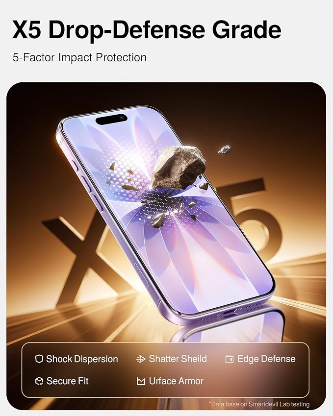 SMARTDEVIL 2 Pack Tempered Glass for iPhone 17 Screen Protector, Military-Grade Shatterproof Protection, 9H Hardness, Fast & Easy Installation, Case Friendly Design