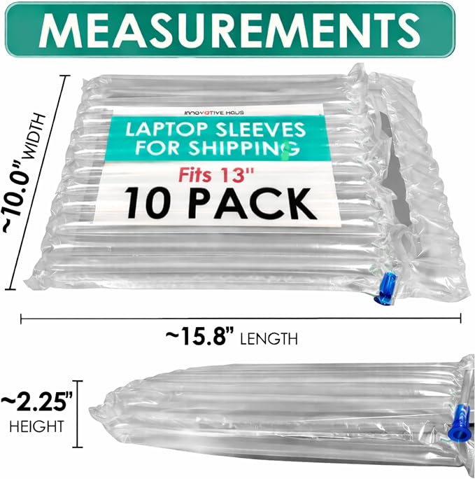 Innovative Haus 10 Pack Inflatable Laptop Protective Bags with Pump. Ideal for 13 Inch Notebooks, Lightweight. Alternative to Laptop Shipping Box