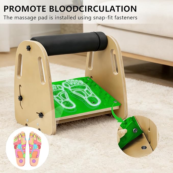 Adjustable Wooden Under Desk Foot Rest｜15.75” Height｜Detachable｜Interchangeable Leather & Massage Pads｜for Office/Home/Gaming/Study Desk Essentials - Green