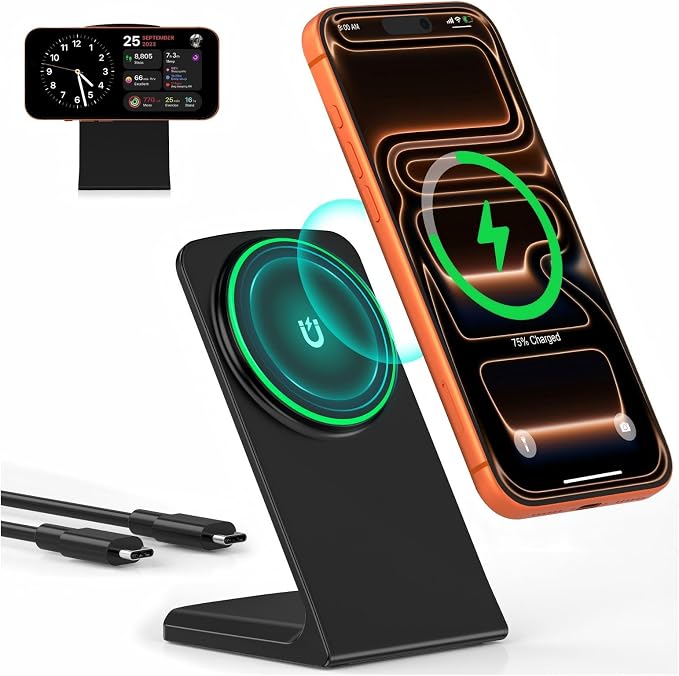 Mag.Safe Charger Stand for iPhone, Magnetic Wireless Charging Station for iPhone 17/16/15/14/13/12 Series (Onxy Black)