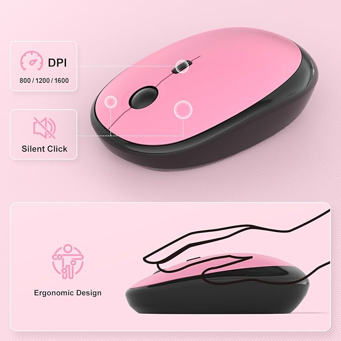 MOFII Wireless Keyboard and Mouse Combo, 2.4GHz Retro Typewriter Keyboard Full Size, Quiet Click Mouse, USB Receiver Plug and Play, for PC, Laptop, Desktop, Windows (Plum Pink Gradient)