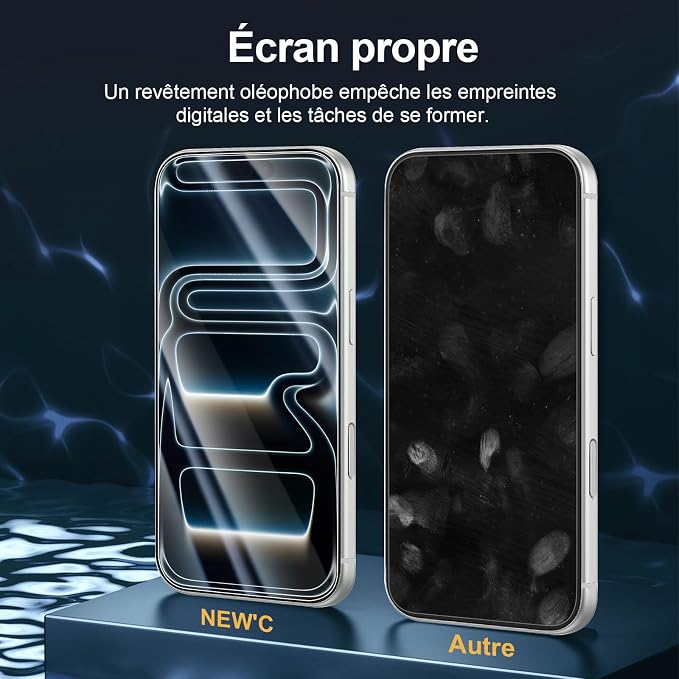 NEW'C 3x Screen Protector for iPhone 17 Pro (6.3 inches)+ 3x Camera Lens Protector, Sensor Protection, Case Friendly Tempered Glass Film, Ultra Resistant, Easy installation tool include