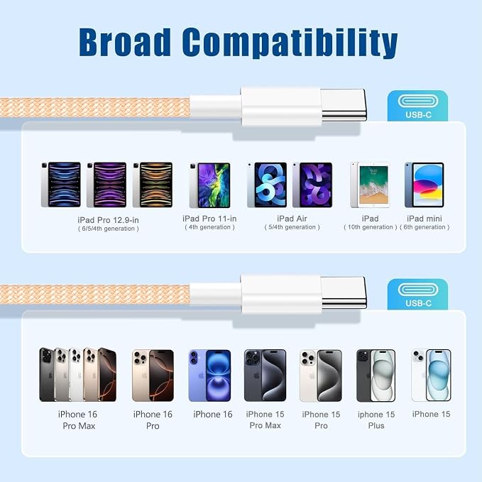USB C to C Fast Charger Cable 10ft, Long Type C to USB C Charging Cord Wire for iPhone 17 Pro Max/17 Air/16 Pro/15 Plus,MacBook Pro 2021/2020/2019/2018,iPad 12.9/11 inch/Mini/Air,Samsung Galaxy