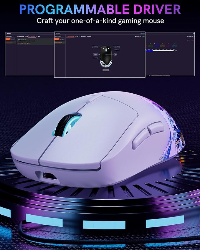 G57 Wireless Gaming Mouse, 8000 DPI, 80g, 2.4G/Bluetooth/USB-C Rechargeable Wireless Mouse with 5 Programmable Buttons for PC/Mac, White