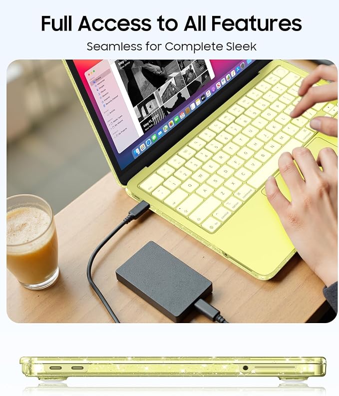Fintie Compatible with MacBook Neo 13 Inch Case 2026 Model A3404 with A18 Pro Chip, Ultra-Thin Scratch Resistant Protective Hard Shell Cover with Keyboard Skin & Screen Protector (Glitter Citrus)