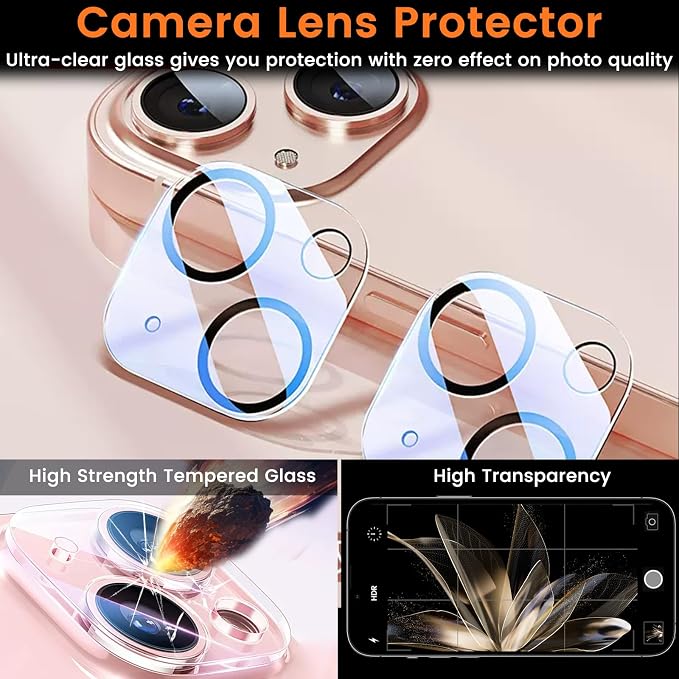 Lesakit 4+4 Pack Privacy Screen Protector for iPhone 15 Plus 6.7-Inch with 4 Pack Camera Lens Protector, Anti Spy Tempered Glass Film 9H Hardness Case Friendly