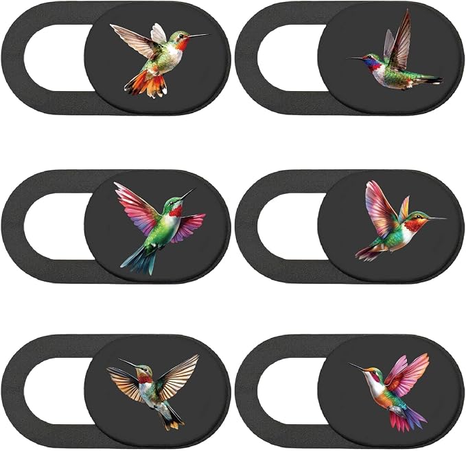 6Pcs 6 Styles Laptop Camera Cover Slide Cute 0.04 Inch Ultra Thin Phone Privacy Camera Cover Hummingbird Design Webcam Protector for Laptop Desktop Computer Tablet Phone Notebook Mini PC