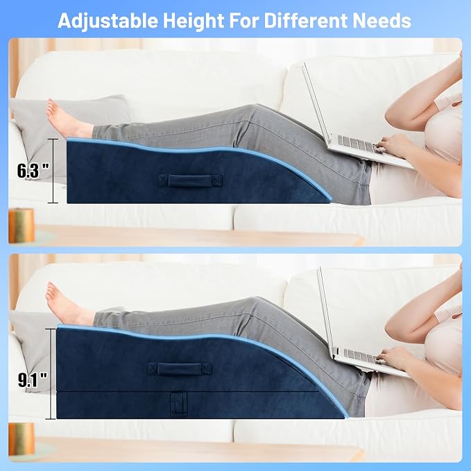 TranquilRelax Double Leg Elevation Pillows, Wedge Pillow for After Surgery, Memory Foam Support Adjustable, Comfort Care for Back Knee Hip Ankles Pain, Knee Pillow for Sleeping Blood Circulation Blue