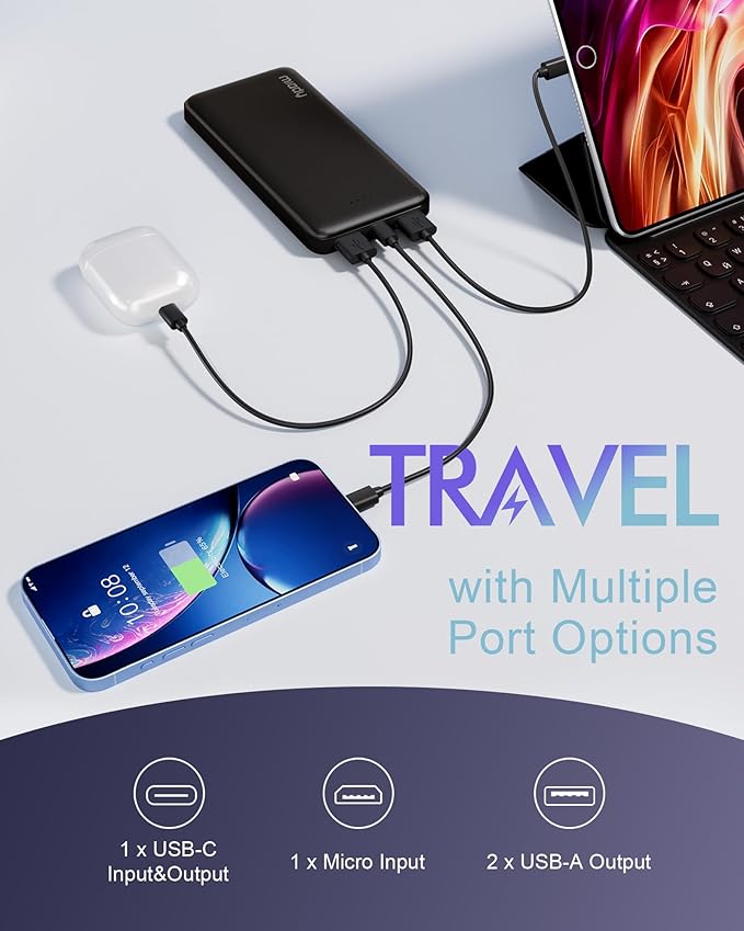 Miady 2-Pack Portable Charger, Slim 10000mAh Power Bank Travel Battery Pack 3 Outputs 2 Inputs Compatible with iPhone 17/16/15/14/13 Galaxy S24/22 iPad Android etc (Flag Edtion)