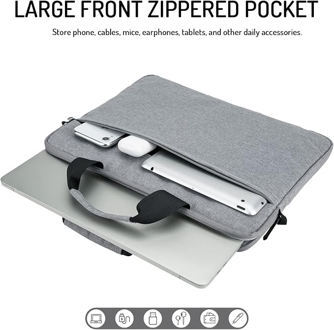 15.6-16 Inch Laptop Sleeve Shoulder Bag Notebook Chromebook Computer Carrying Case Compatible with 15.6 inch Acer Asus Dell HP Thinkpad, Gray
