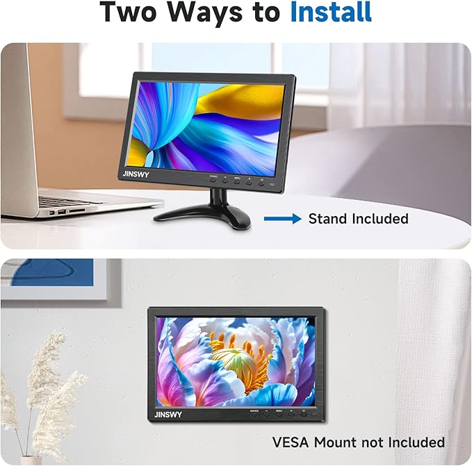 10.1" Security Monitor, 1024x600 HD Display, HDMI VGA BNC AV USB Ports, Small Monitor with Built-in Speakers & Remote Control, for CCTV Surveillance, DVR, PC, Raspberry Pi
