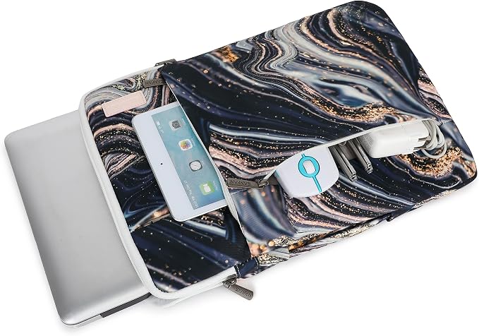 360° Protective Laptop Sleeve Case Bag with 3 Pockets,Handle,Luggage Strap for MacBook Pro 14 inch and 14 inch-14.4 inch Screen Laptop (Black Marble)