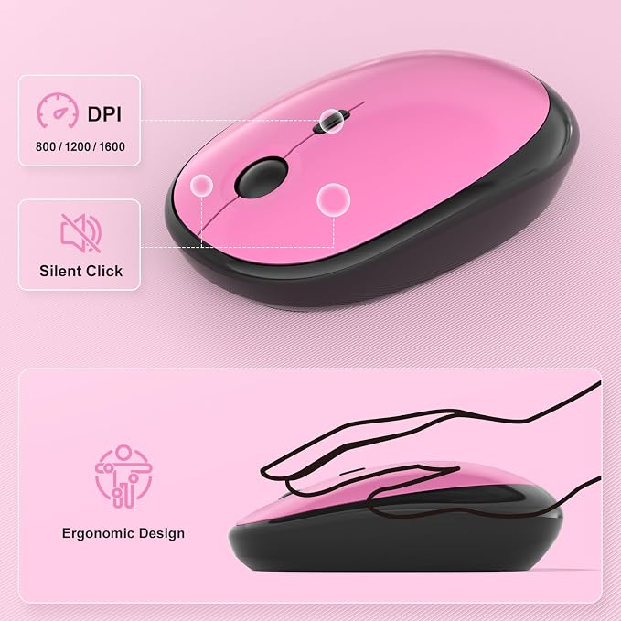 MOFII Wireless Keyboard and Mouse Combo, 2.4GHz Retro Typewriter Keyboard Full Size, Quiet Click Mouse, USB Receiver Plug and Play, for PC, Laptop, Desktop, Windows (Black Pink Gradient)