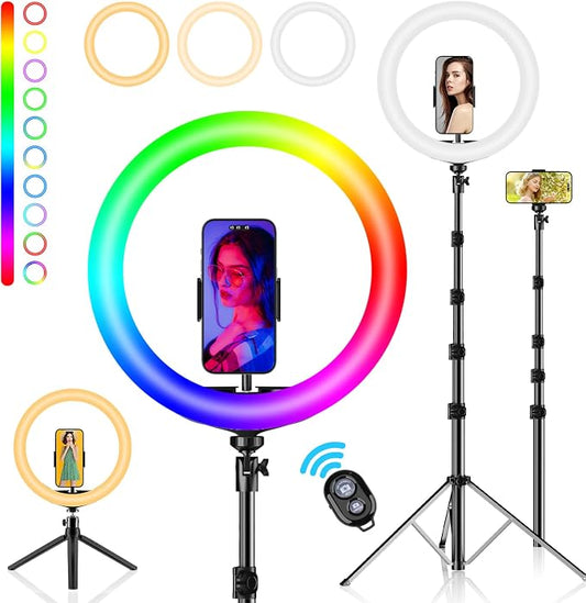 12" Selfie Ring Light with 73" Extendable Tripod Stand: PEYOU Desk Selfie Lights 38 Color Modes, Upgrade 3 in 1 Dimmable Adjustable Speed Ring Light for Makeup/TIK Tok/YouTube