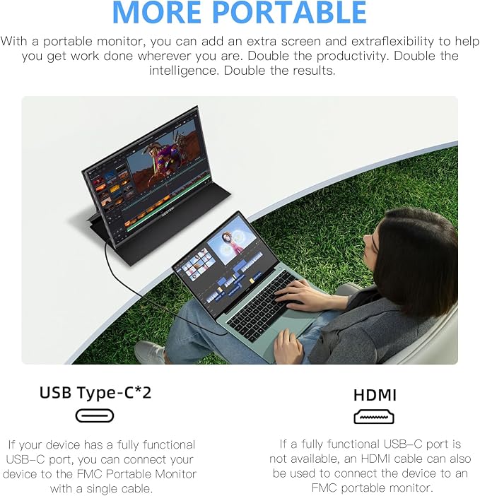 FMC Wireless Portable Monitor 1080P FHD 100% sRGB Display, Built-in Kickstand Second Screen, AirPlay Miracast Casting Portable Laptop Monitor for Home Office Use