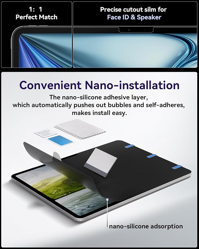 IPROKKO 360° Privacy Matte Screen Protector for iPad Air 11 inch M2/M3/M4 (2024/2025/2026 6th/7th/8th Generation),4-Way Anti Spy Glare Blue Light 11in Tablet Easy Install Screen Protector Filter [Compatible with Apple Pencil & Face ID, Case Friendly]