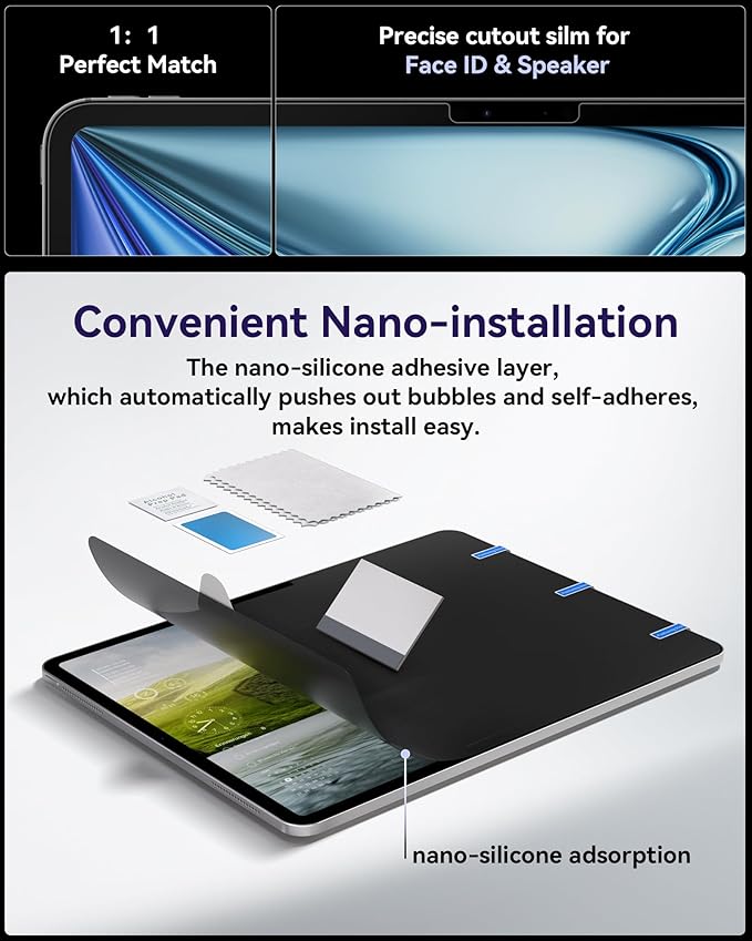 IPROKKO 360° Privacy Matte Screen Protector for iPad Air 11 inch 4th/5th Generation & iPad Pro 11in 2/3/4 gen (2018-2022, M1/M2),4 Way Anti Spy Glare Blue Light Tablet Screen Protector Filter [Compatible with Apple Pencil & Face ID, Case Friendly]