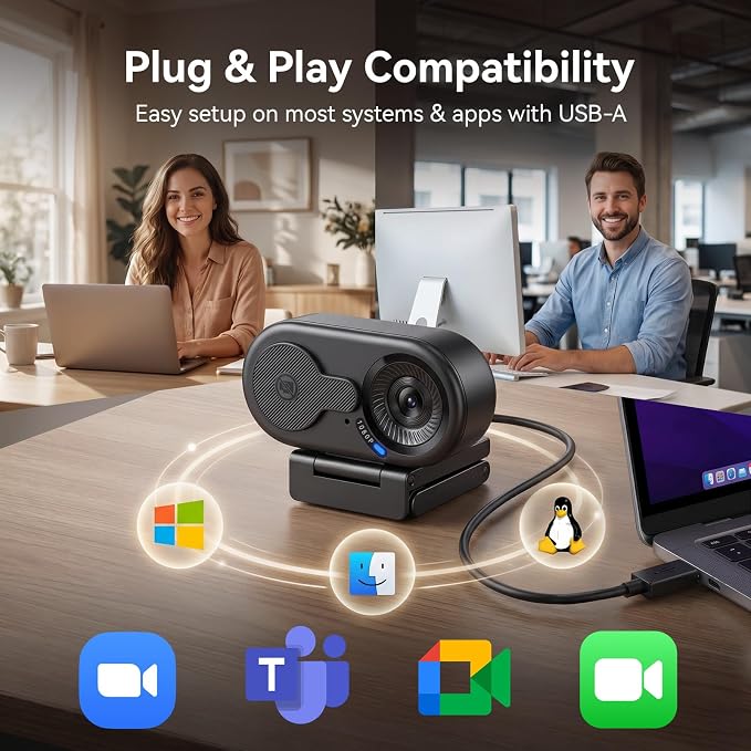 EMEET C100 1080P Webcam for PC, Fixed Focus, 66° FOV, Built-in Mic, Privacy Cover, Portable Metal Clip, Computer Camera for Home Office, Online Learning, Meetings, Streaming, Desktop, Laptop, PC USB-A