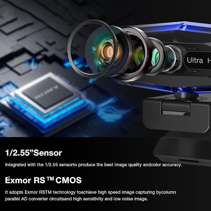 4K Webcam for PC, 4K Webcam with Remote Control and RGB Light, Autofocus Streaming Camera for PC/Mac, Plug and Play Computer Camera for Zoom/Skype/YouTube/Meeting