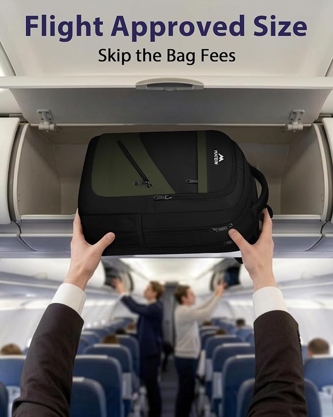 MATEIN 17 Inch Laptop Backpack for Work, Airline Approved Carry On Travel Backpack with Anti Theft Pocket and Luggage Strap, Water Resistant College Computer Daypack Gifts for Men Women, Black Green