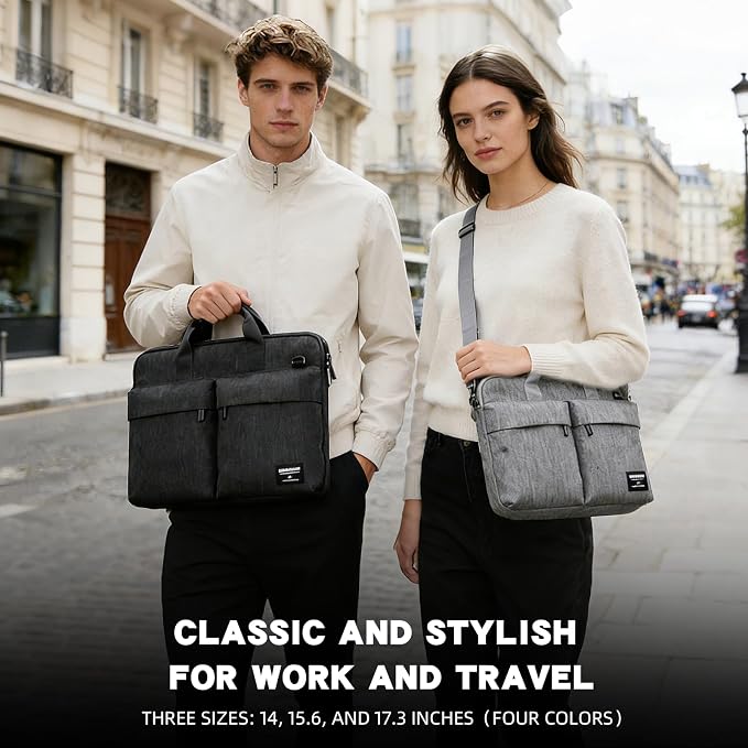 KINGSLONG 14 inch Laptop Bag with Shoulder Strap, Messenger Bag,Slim Computer Carrying Case Notebook Handbag for Men Women Fit for Acer Asus Lenovo HP Toshiba, Gray