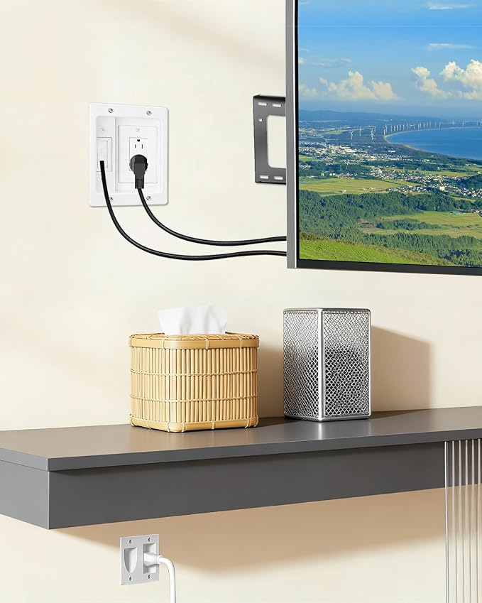 FORGING MOUNT in-Wall Cable Management Kit or Power & Low Voltage Cords, Cord Hider for Wall Mount TV with AC Outlets, Includes 6ft Extension Cord, Drywall Hole Saw Attachment,Drill Templates