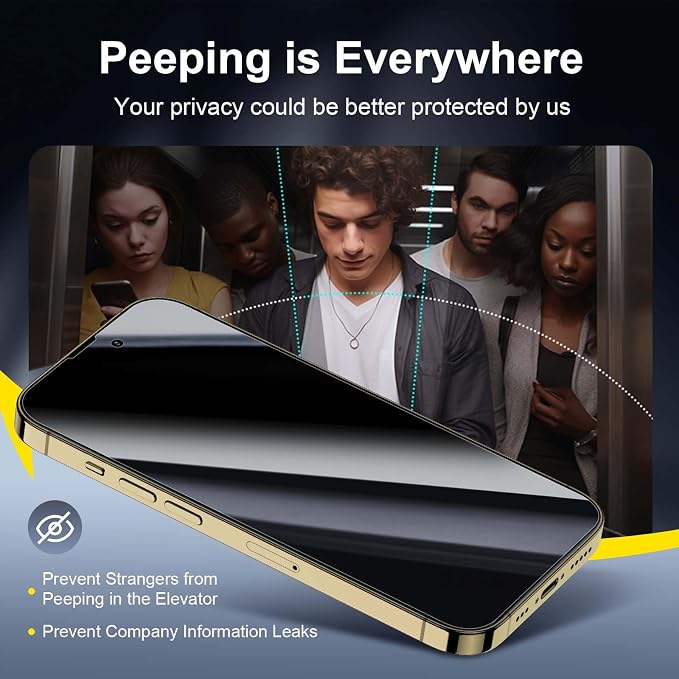 NEW'C 3x Privacy for iPhone 14 Pro Max Screen Protector (6.7 inches)+ 3x Camera Lens Protector, Sensor Protection, Tempered Glass Film + Dust Plug - Enhanced Privacy Angle of 28 Degrees