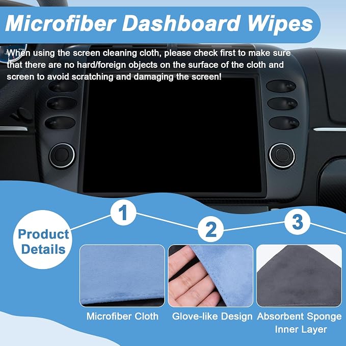 BFXM Car Screen Cleaner, 4.1''×4.1'' Microfiber Dashboard Wipes, Square Microfiber Cloth, Automotive Display Wipes,Vehicle Screen Cleaner Tool for Dashboard Display, Car Interior Tool (Blue)