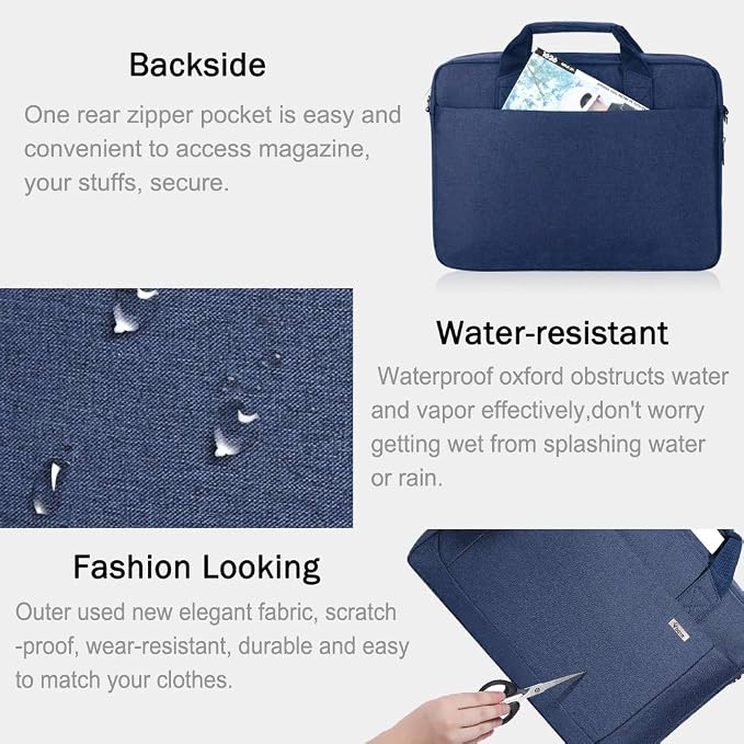 Voova Laptop Bag Case 15 15.6 16 Inch, Computer Sleeve Messenger Bag with Shoulder Strap Expandable Waterproof Business Briefcase for Men Women to Work Travel School, Fit 14-16 Inch Laptop, Blue