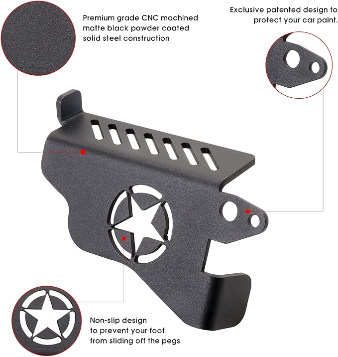 sukemichi Foot Pegs Doors Off for Jeep JK JL JT, Exterior Foot Rest Pedals Door Hinge Foot Pegs for 2007-2025 2026 Jeep Wrangler JK JL 4XE Gladiator JT Accessories, Steel, 1 Pair (Star)