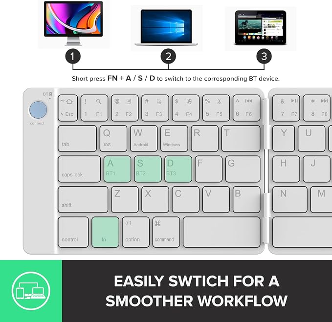 DELUX PockCombo Wireless Keyboard and Mouse with Protective Case, Foldable Bluetooth Keyboard, 2-in-1 Mini Sliding Wireless Mouse with Pointer, Portable Lightweight Mouse and Keyboard Combo (White)