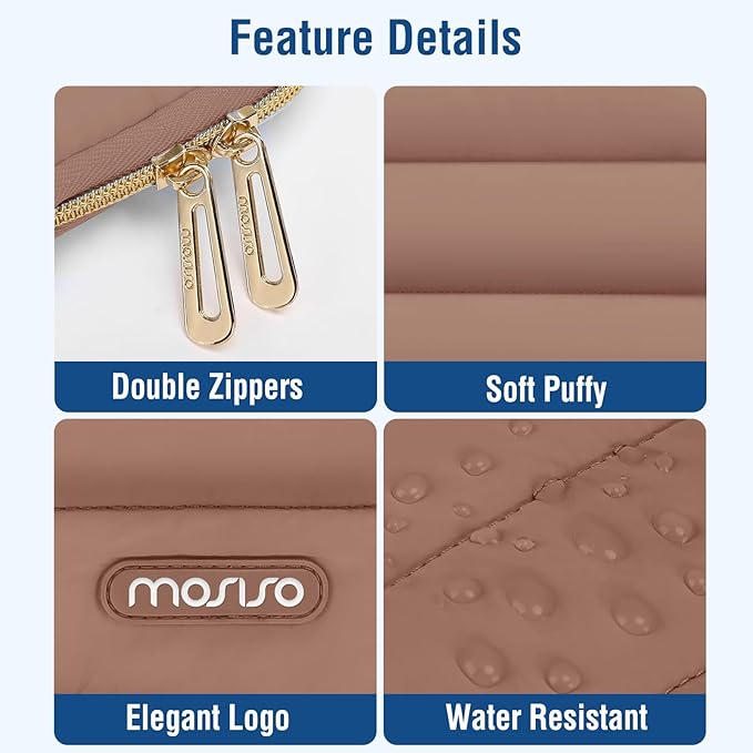 MOSISO Laptop Case 16 inch, 15-15.6 inch Puffy Laptop Sleeve Compatible with MacBook Pro 16 M5 M4 M3 M2 M1, HP Dell ASUS Acer Toshiba Lenovo, Polyester Horizontal Bag with Small Case, Mocha