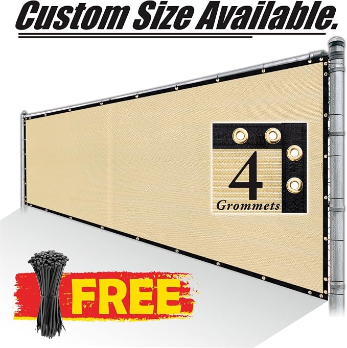 Royal Shade Custom Size 5' x 45' Beige Fence Privacy Screen Windscreen Cover Netting Mesh Fabric Cloth - Cable Zip Ties Included (We Make Custom Size)