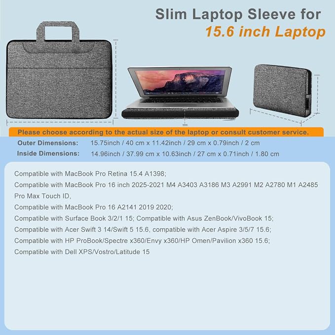 Hseok Laptop Shoulder Bag 15.6-16 inch Case,Water-Resistant Shockproof Computer Handbag with Small Case Compatible with MacBook Pro/Neo 16",Mac Air 15 M5, XPS 15/16 and most 15.6-16 PC,Gray-black