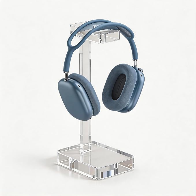 Clear Acrylic Headphone Stand for Desk, Solid One-Piece Headset Holder, Stable Non-Slip Base, Universal Headphone Hanger for Gaming Setup, Office Desk & Home Organization