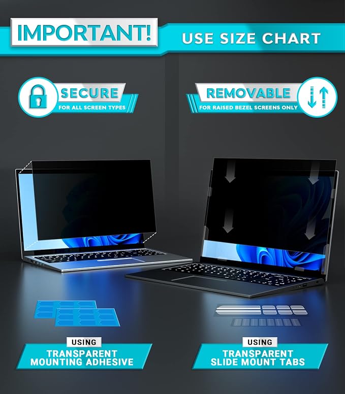 PYS Laptop Privacy Screen 13.3 Inch for HP Dell Samsung Lenovo - Removable Laptop Screen Privacy Shield for 16:9 Widescreen Display - Anti Glare & Blue Light Laptop Screen Filters