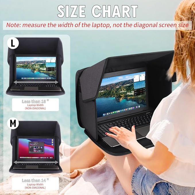 Laptop Sun Shade, Laptop Sun Glare Shield Privacy Screen Hood Computer Sunshade Bag for Working Outside Outdoor Foldable Computer Shield Cover Outside 15-16''(Patent Pending)
