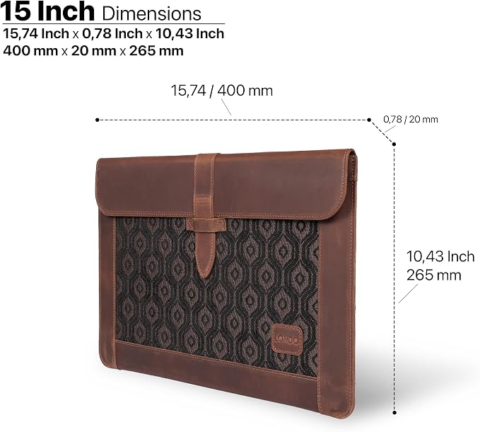 Londo Leather Sleeve Compatible with MacBook Pro 16 & MacBook Pro 15 Inch (M5, M4, M3, M2, M1, Pro, Max), Premium Top Grain Leather Laptop Bag, 2020 to 2026 Models
