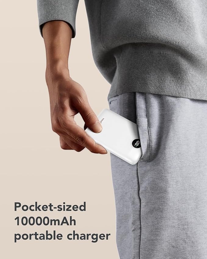 Mini Portable Charger with Built-in Cables 20W Fast Charging Power Bank USB-C Small Battery Pack 10000mAh Travel Essential Slim Battery for iPhone 17/16/15/14, Samsung 25/24, and More