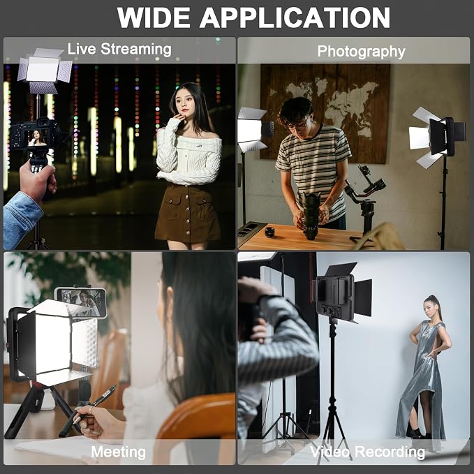 LED Video Light with Barn Door, 4400mAh Rechargeable Battery×2, 3200-6500K CRI 96+ Adjustable Panel Light for Outdoor Photography/Live Broadcast Shooting/Indoor Recording Fill Light/Video Conferencing