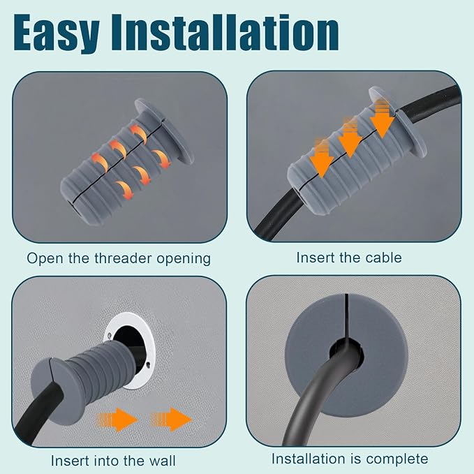 lasuroa 6pcs 3/4 Inch Cable Grommets for Starlink, Silicone Anti Slip Cable Routing Wall Hole Pass Through Bushing for Ethernet/TV Wires Waterproof Cord Protection (Gray)