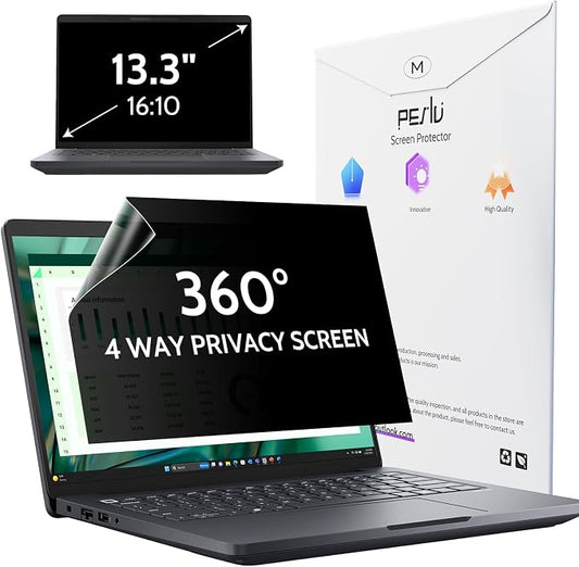 Peslv 360° 4 Way Laptop Privacy Screen for 13.4 & 13.3 Inch 16:10 Aspect Ratio Computer Monitor, Anti Glare Blue Light Spy Filter Private Cover, Bubble-Free Black Security Protector