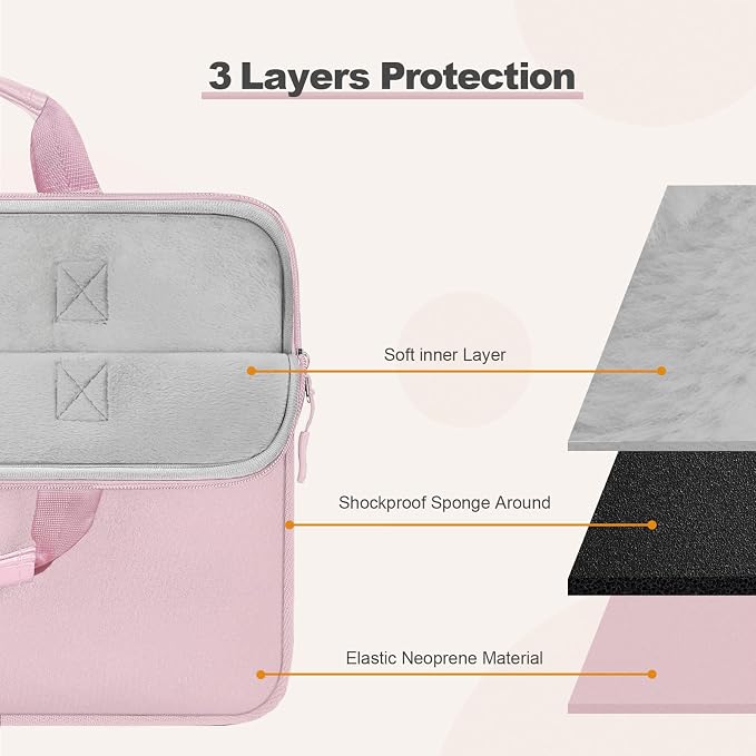 Laptop Case 13.3 inch,13-13.3 inch Laptop Sleeve Bag Compatible with MacBook Neo 13/Air 13 13.6/Pro 13/Pro 14,HP Dell ASUS Lenovo Notebook,Neoprene Computer Bag with Handle&Curved Pocket,Pink