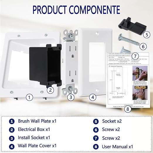 Wall Cable Concealer Management Kit, Recessed TV Outlet Box, in Wall TV Box Hidden Cable Connection Kit, Behind TV Outlet Box Recessed Wall Mount TV Box to Hide Power Cables and Low Voltage Wires
