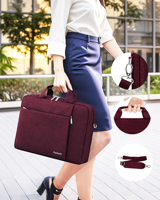 Ferkurn Laptop Bag Case for Women Men Computer Bag Compatible with HP Envy Pavilion Omen/LG Gram/MSI/Dell Inspiron XPS/Lenovo/Acer, Shoulder Strap Carrying Messenger Briefcase, Red, 17 17.3 Inch