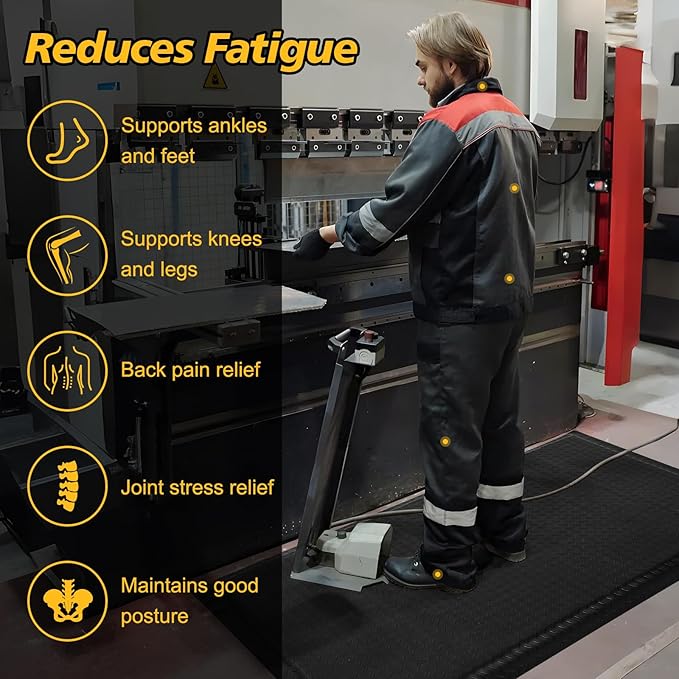 Anti Fatigue Mats Industrial 3' x 6' 15/16" Thick Ergonomic Standing Mat Commercial Kitchen Mat Heavy Duty Diamond Plate Shop Floor Mats Helps Relieve Back and Leg Soreness