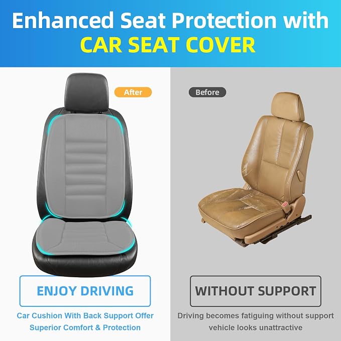 Lofty Aim Car Seat Cushion with Back Support Pillow, Comfy Lumbar Support & Seat Cushion, Memory Foam Driving Pillow for Back-Sciatica Pain Relief, Auto Pad Suitable for Car, Truck, SUV - 4D Mesh Grey