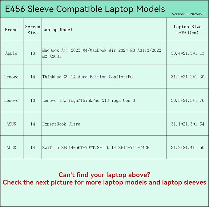 Smatree Elite Laptop Sleeve for 13-14 inch Apple MacBook Air 2025/2024/2022, Lenovo ThinkPad X13 Yoga/ThinkPad X9/Lenovo 13w Yoga, ASUS ExpertBook Ultra, ACER, Protective Laptop Case with Pocket(E456)